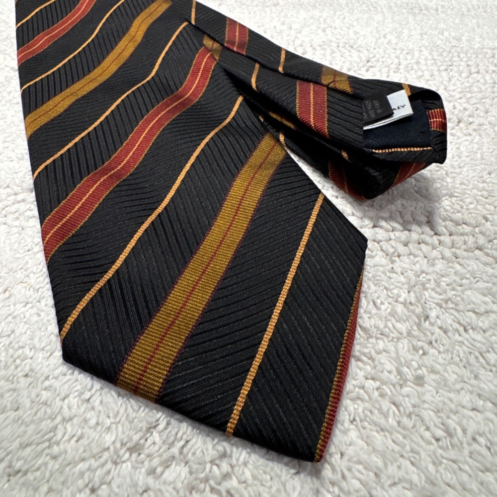 Barneys New York Tie Black Gold Red Stripe Jacquard Silk Italy Luxury Designer